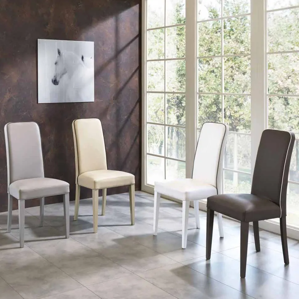 Sedia moderna in legno di faggio e similpelle 4 pezzi - Fanny