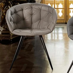 Sedia per Sala da Pranzo in Ecopelle con Gambe in Metallo Verniciato Nero - Ezio