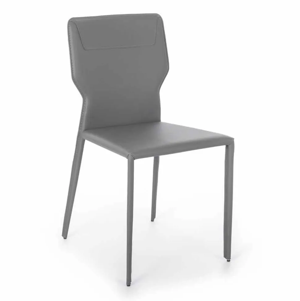 Sedia per Sala da Pranzo in Metallo Rivestita in Similcuoio, 4 Pezzi - Titty