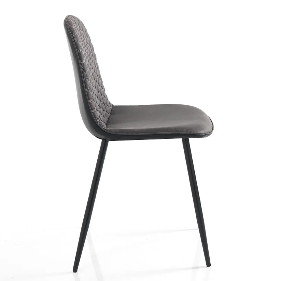 Sedia per Sala da Pranzo in Microfibra e Metallo Nero Opaco 4 Pezzi - Jake