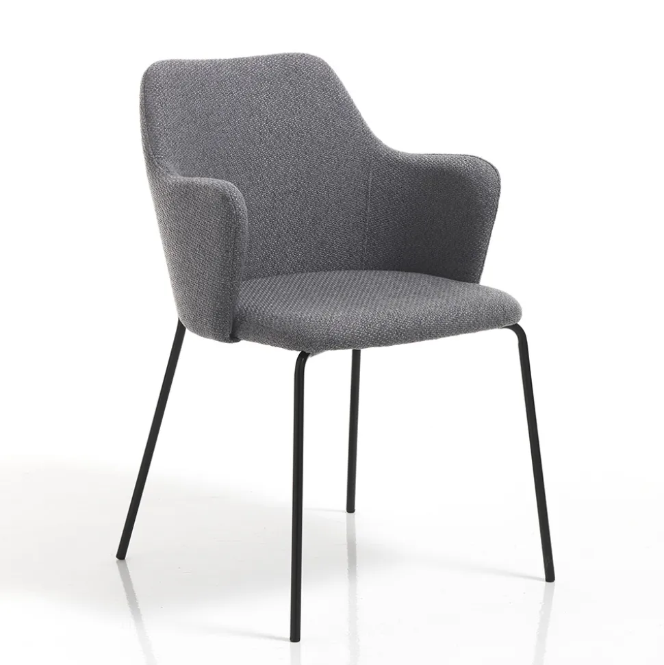 Sedia per Sala da Pranzo in Tessuto e Metallo Nero Opaco 2 Pezzi - Corinna