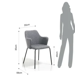 Sedia per Sala da Pranzo in Tessuto e Metallo Nero Opaco 2 Pezzi - Corinna