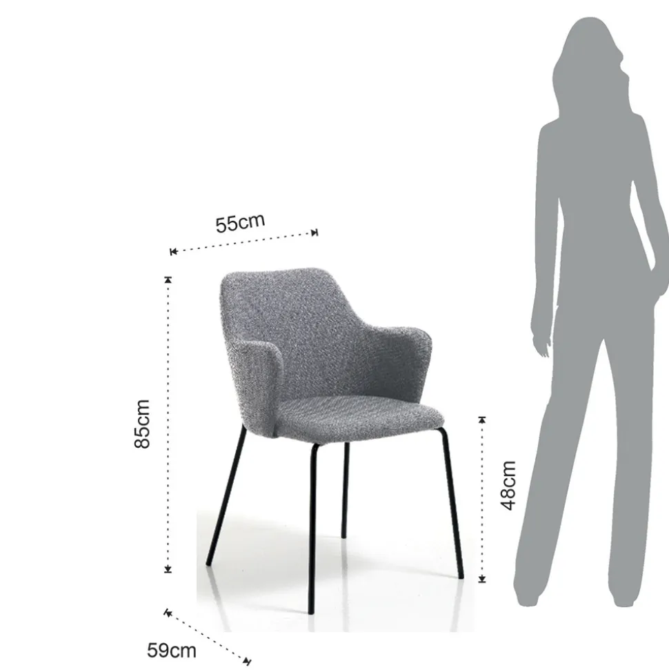 Sedia per Sala da Pranzo in Tessuto e Metallo Nero Opaco 2 Pezzi - Corinna