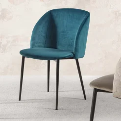 Sedia per Sala da Pranzo in Velluto con Gambe in Metallo Nero, 4 Pezzi - Hanna