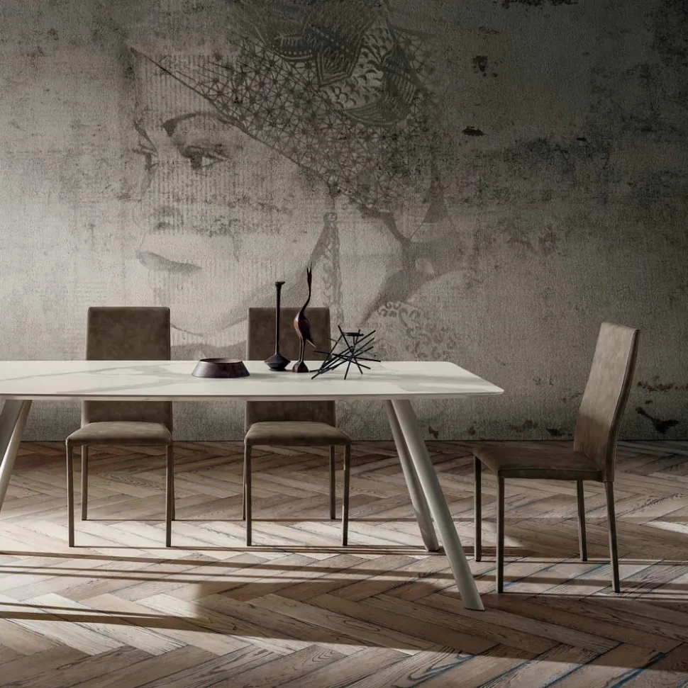 Sedia per Sala da Pranzo Rivestita in Ecopelle Made in Italy, 2 Pezzi - Belga