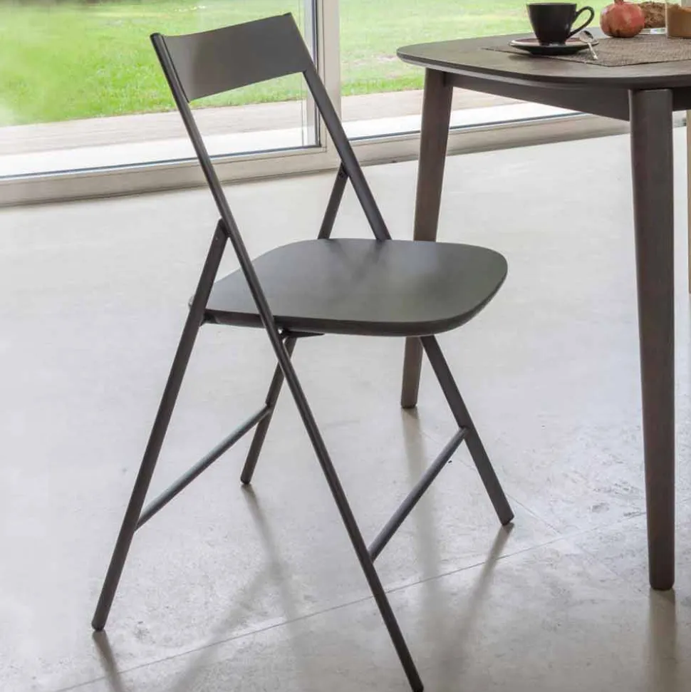 Sedia Pieghevole in Metallo e Legno Rovere 2 Pezzi Made in Italy - Roberta