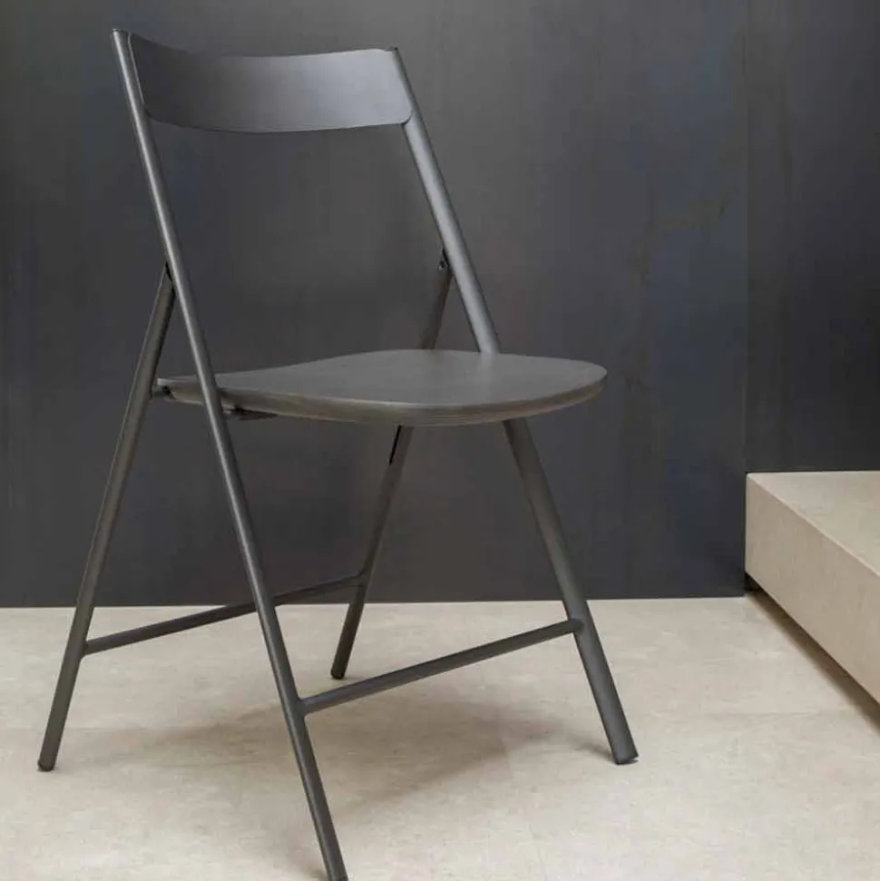 Sedia Pieghevole in Metallo e Legno Rovere 2 Pezzi Made in Italy - Roberta