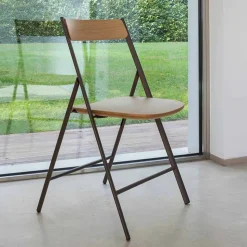 Sedia Pieghevole Metallo e Seduta e Schienale Legno Rovere 2 Pezzi - Roberta
