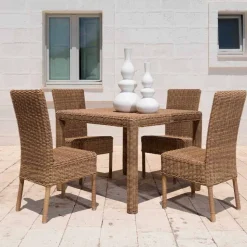 Sedia Pranzo Esterno in Rattan Sintetico Intrecciato e Tessuto, 2 Pezzi - Yves