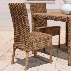 Sedia Pranzo Esterno in Rattan Sintetico Intrecciato e Tessuto, 2 Pezzi - Yves