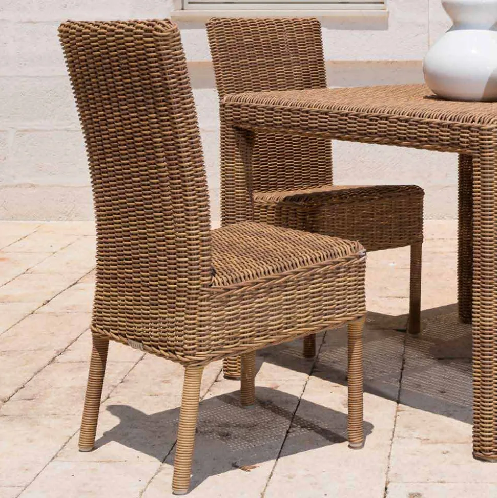 Sedia Pranzo Esterno in Rattan Sintetico Intrecciato e Tessuto, 2 Pezzi - Yves