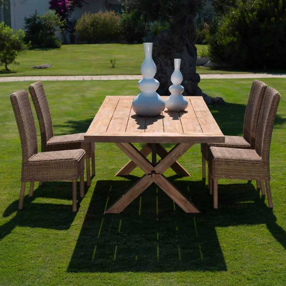 Sedia Pranzo Esterno in Rattan Sintetico Intrecciato e Tessuto, 2 Pezzi - Yves