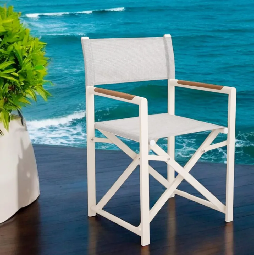 Sedia Regista da Esterno Realizzata in Alluminio, Textilene e Teak - Bloom