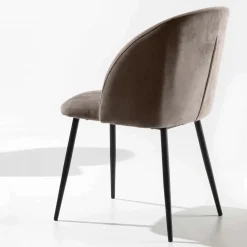 Sedia Rivestita in Velluto con Base in Metallo Verniciato Nero, 2 Pezzi - Avana