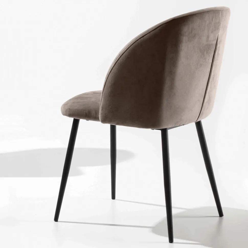Sedia Rivestita in Velluto con Base in Metallo Verniciato Nero, 2 Pezzi - Avana
