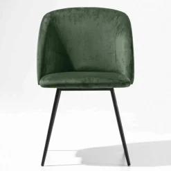 Sedia Rivestita in Velluto con Base in Metallo Verniciato Nero, 2 Pezzi - Avana