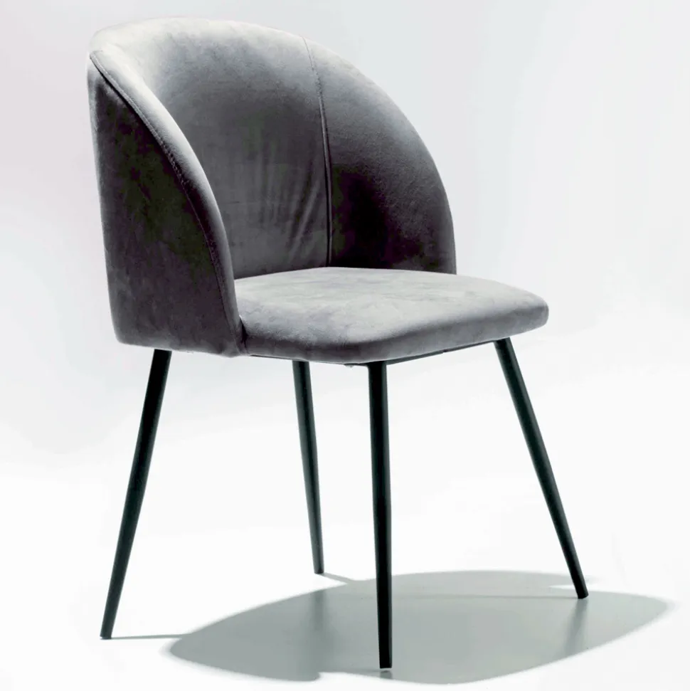 Sedia Rivestita in Velluto con Base in Metallo Verniciato Nero, 2 Pezzi - Avana