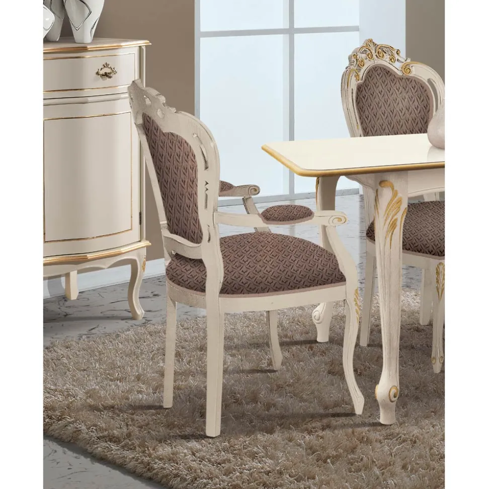 Sedia Sala da Pranzo in Legno Bianco e Tessuto Made in Italy - Majesty