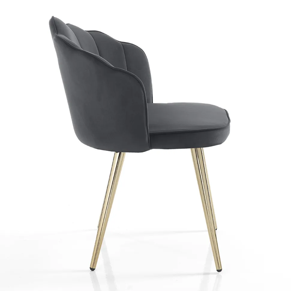 Sedia Sala da Pranzo in Tessuto e Metallo Finitura Oro 4 Pezzi - Raffinatta