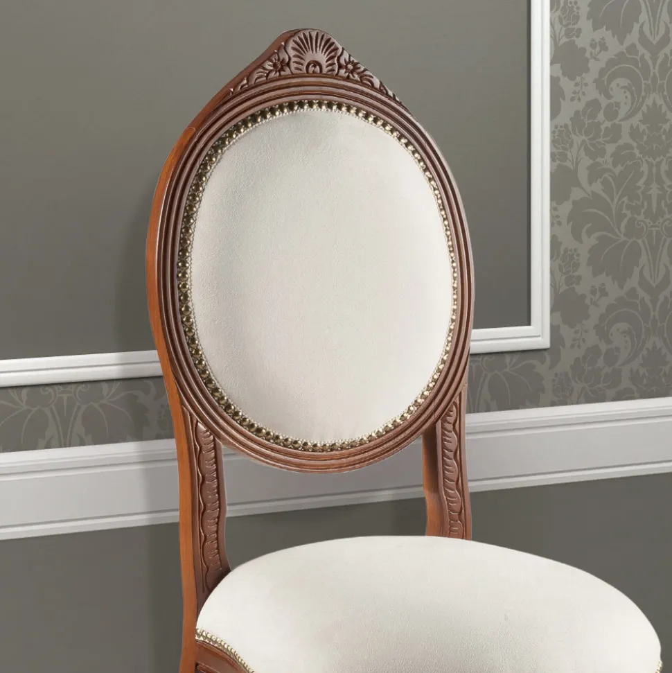 Sedia Stile Classico in Legno di Noce Imbottita Made in Italy - Elegant