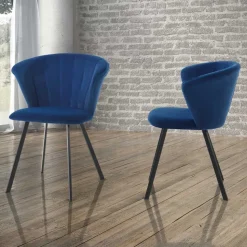2 Sedie in Tessuto di Microfibra Effetto Velluto Blu - Everest