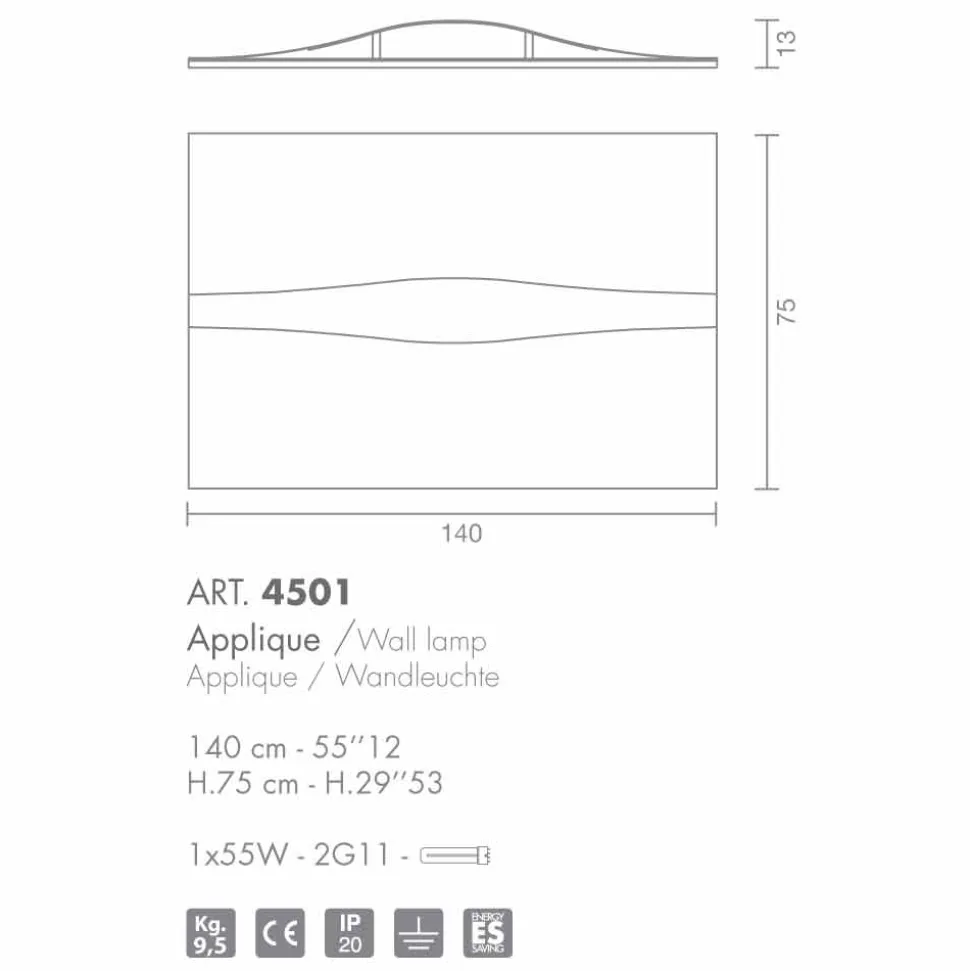 Selene Art&Light applique con pannelli texturizzati 140xH75 cm