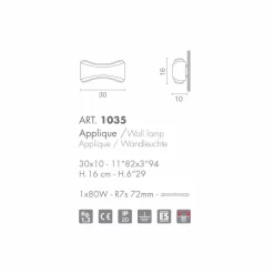 Selene Ionica lampada a muro made in Italy,30x10 H16cm,vetro e acciaio