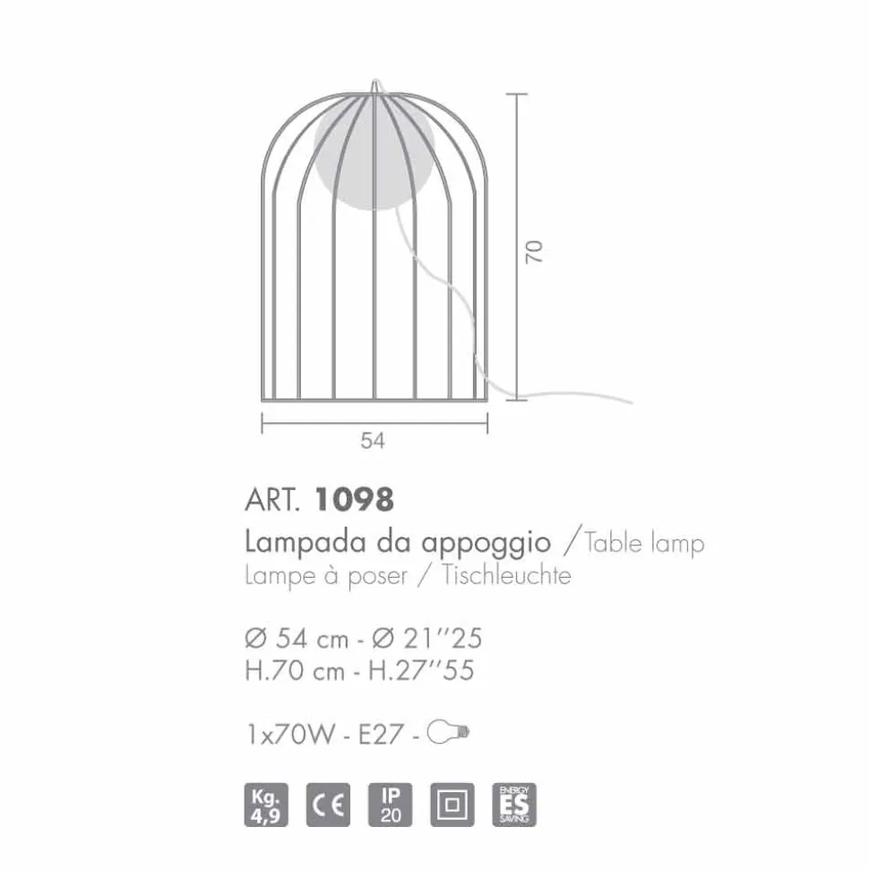 Selene Kluvì lampada da tavolo di design in vetro soffiato Ø54 H 70cm
