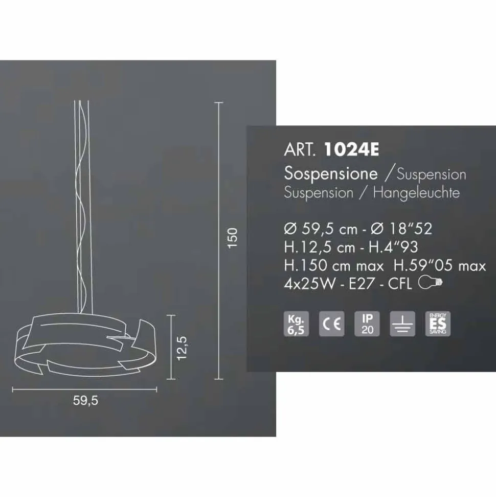 Selene Vultur lampada a sospensione Ø59,5 H 12,5/150 cm made in Italy