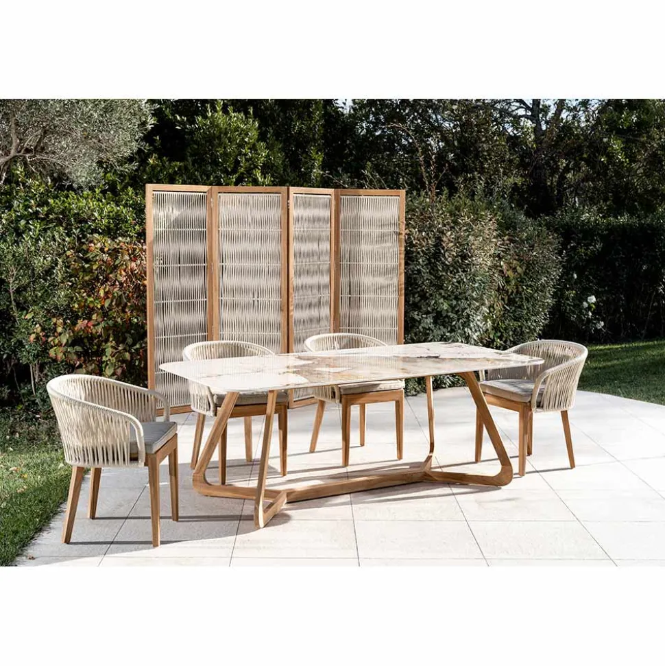 Separè da Esterno in Teak, Alluminio e Intreccio in Corda - Visione