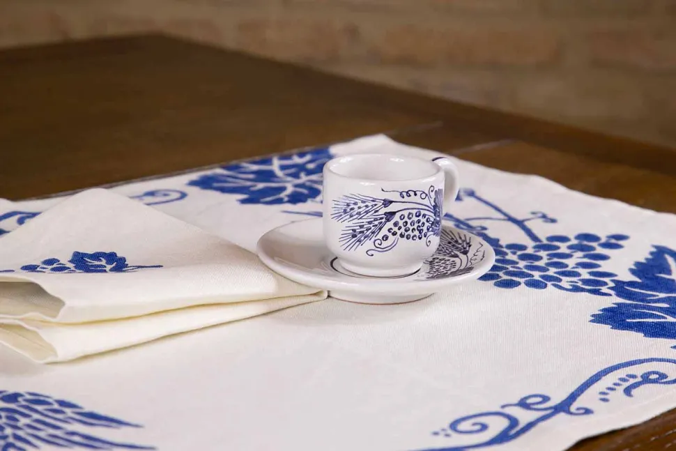 Servizio Colazione Artigianale Italiano Stampa a Mano su Tessuti Antichi d'Arte