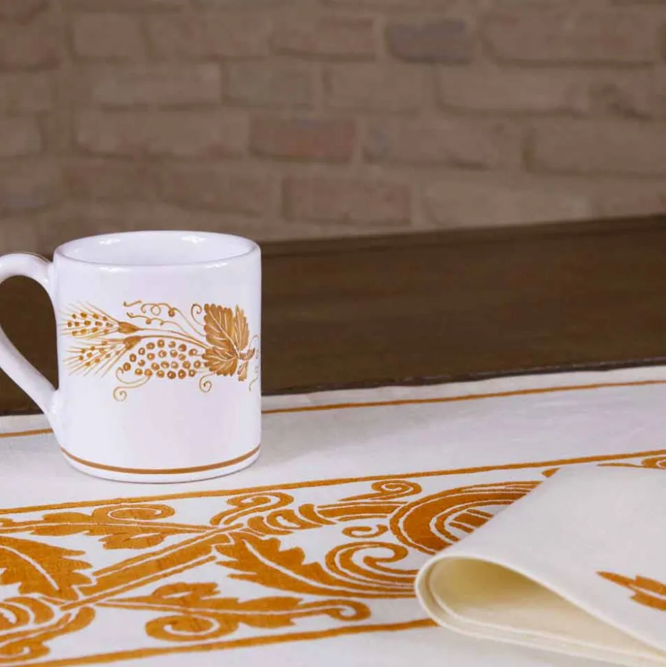 Servizio Colazione Artigianale Italiano Stampa a Mano su Tessuti Antichi d'Arte