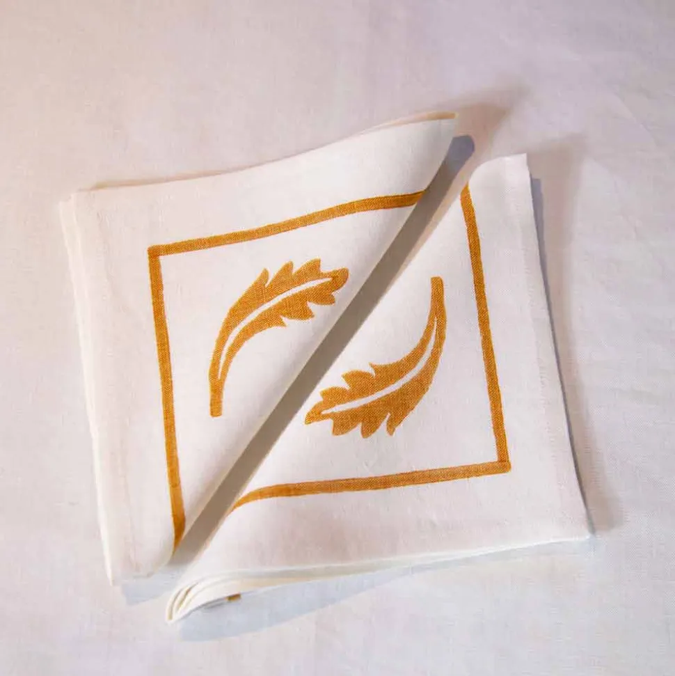 Servizio da Colazione in Lino con Stampa Artigianale a Mano Pezzo Unico d'Arte