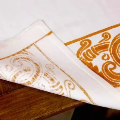 Servizio da Colazione in Lino con Stampa Artigianale a Mano Pezzo Unico d'Arte
