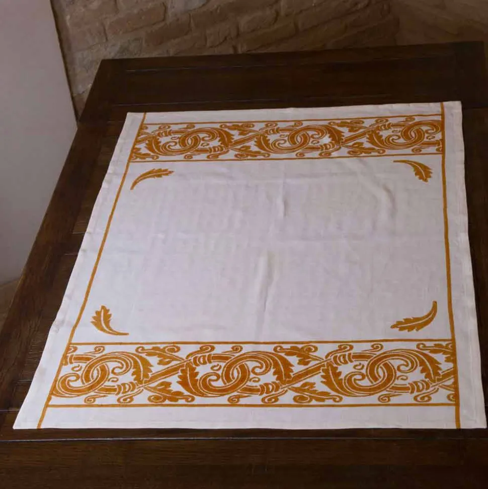 Servizio da Colazione in Lino con Stampa Artigianale a Mano Pezzo Unico d'Arte