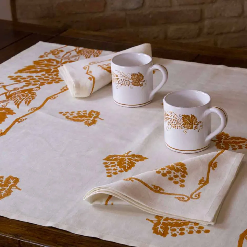 Servizio da Colazione in Lino con Stampa Artigianale a Mano Pezzo Unico d'Arte