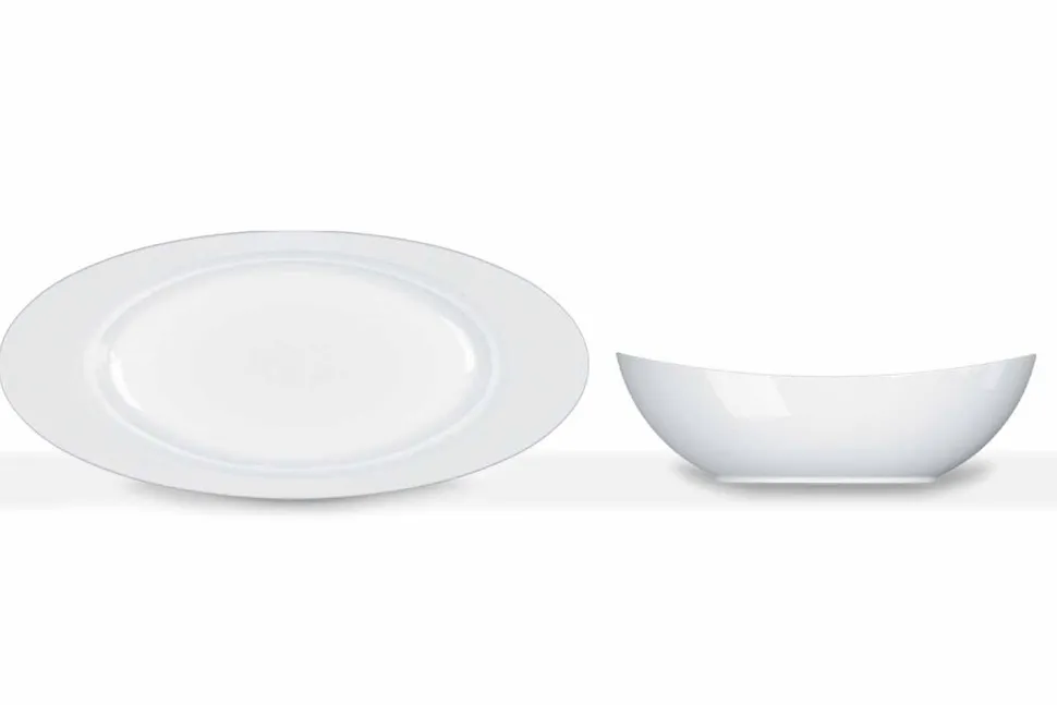 Servizio da Portata Moderno Bianco Porcellana Design Ovale 2 Pezzi - Telescopo
