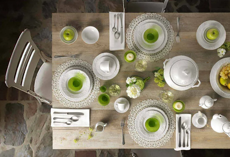 Servizio Piatti Bianchi in Porcellana Eleganti di Design 27 Pezzi - Gimignano