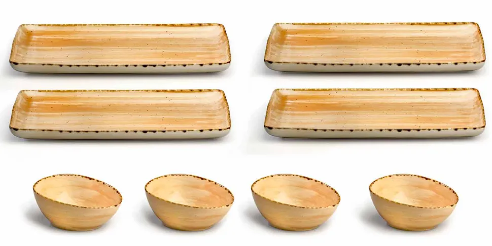 Servizio 8 Piatti Colorati Rettangolari e Ciotola Design Moderno in Gres - Simba