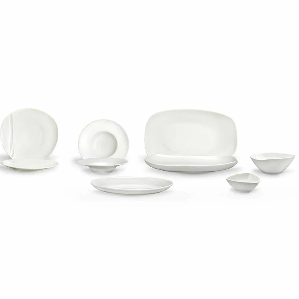 Servizio Piatti in Porcellana Bianca Design Moderno ed Elegante 23 Pezzi - Nalah