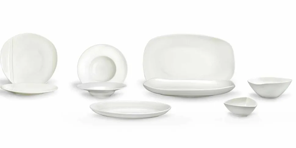 Servizio Piatti in Porcellana Bianca Design Moderno ed Elegante 23 Pezzi - Nalah