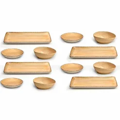 Servizio 12 Piatti Rettangolari e Tondi Colorati in Gres, Design Moderno - Simba