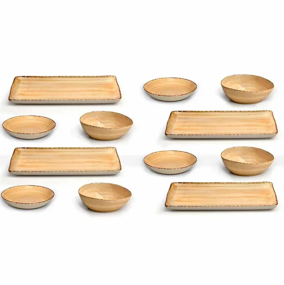Servizio 12 Piatti Rettangolari e Tondi Colorati in Gres, Design Moderno - Simba