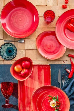 Servizio 12 Piatti Rettangolari e Tondi Colorati in Gres, Design Moderno - Simba