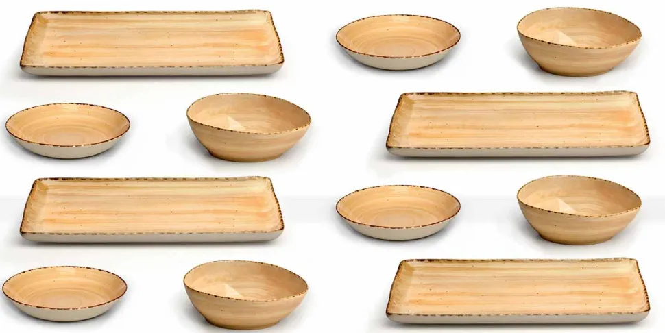 Servizio 12 Piatti Rettangolari e Tondi Colorati in Gres, Design Moderno - Simba