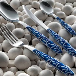 Servizio Posate Acciaio e Plastica Decoro Blu o Bianco 24 Pz - Alessandra