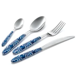 Servizio Posate Acciaio e Plastica Decoro Blu o Bianco 24 Pz - Alessandra