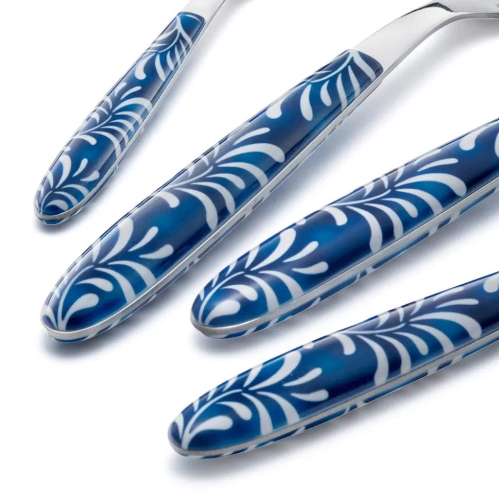 Servizio Posate Acciaio e Plastica Decoro Blu o Bianco 24 Pz - Alessandra