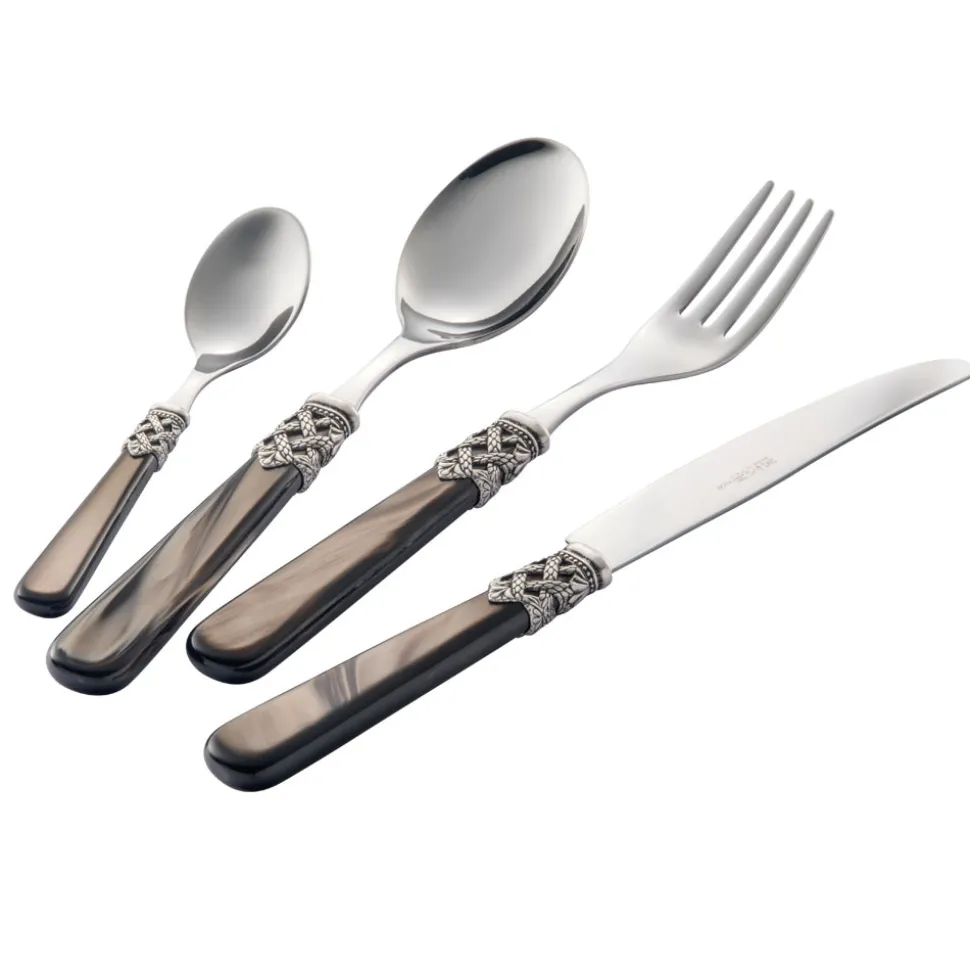 Servizio Posate Acciaio Inox e Plastica Avorio Perlato 24 Pezzi - Carlotta
