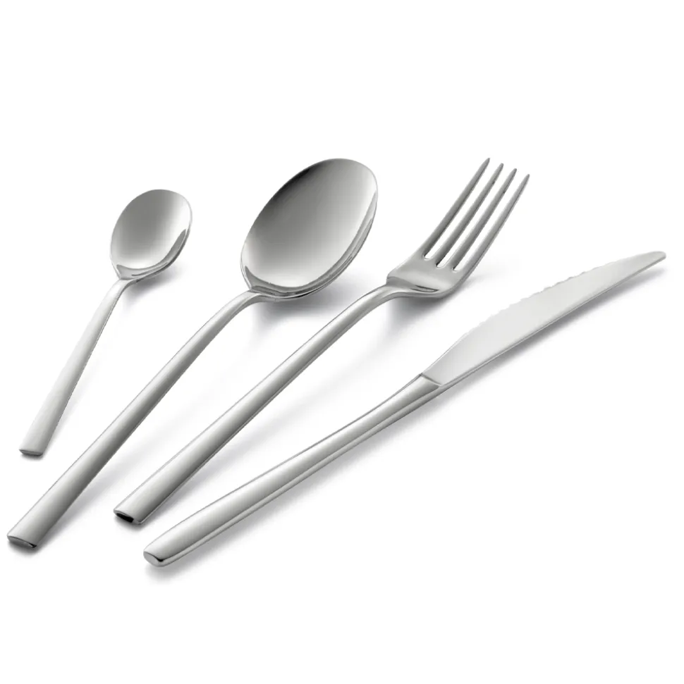 Servizio Posate in Acciaio Inox Lucido Design Squadrato 24 Pezzi - Bumbun